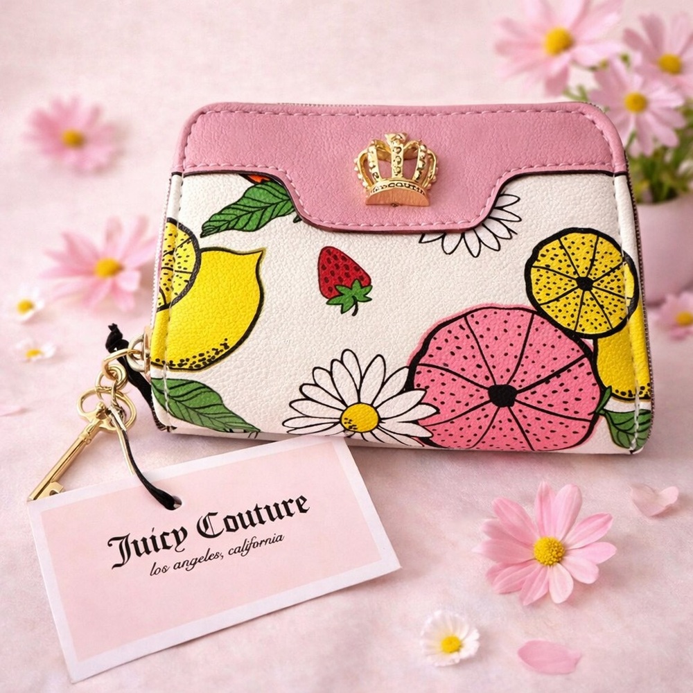 Juicy Couture Forbidden Fruit Wallet With Cream Citrus Print New With Key Charm